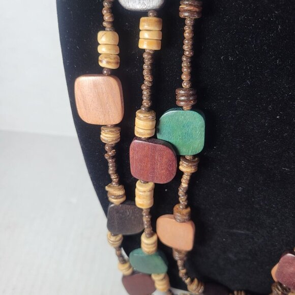 Vintage Multistranded Multicolor Boho Southwestern Wooden Beaded Necklace - Picture 2 of 4